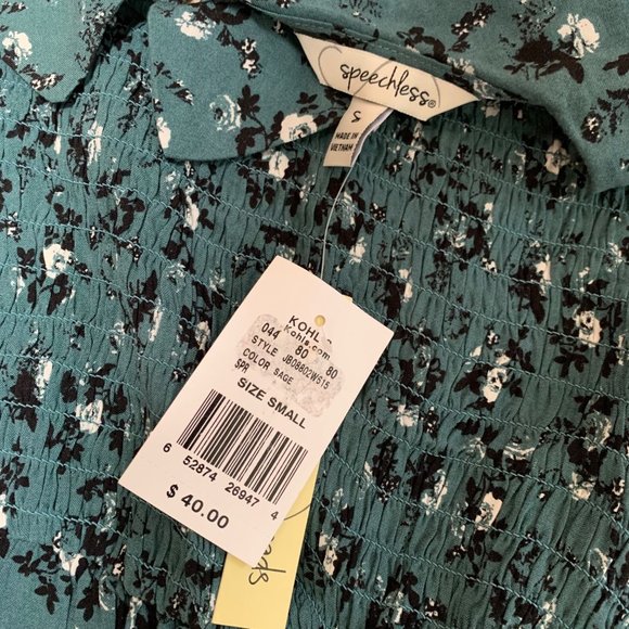 Size Small Womens Speechless Puff Sleeve Sage Floral Dress - Picture 6 of 7